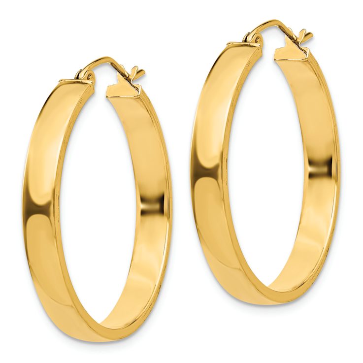 14k Yellow Gold 1 1/8" Polished Hoop Earrings