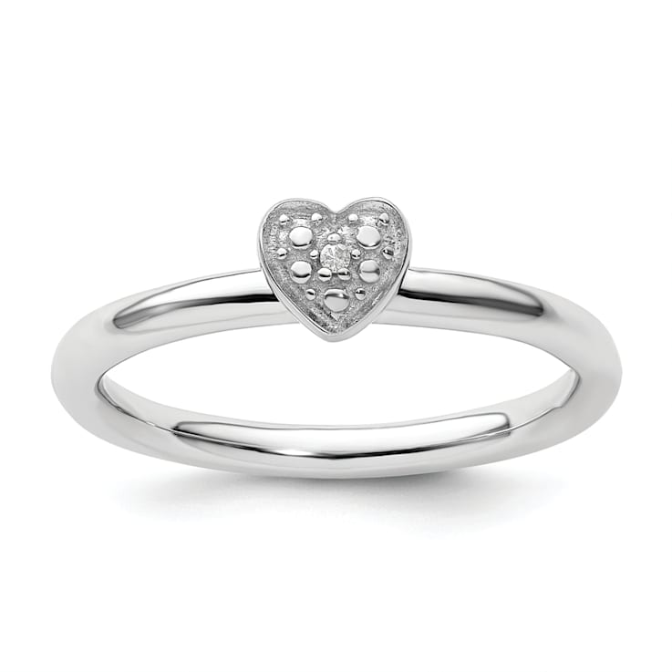 Sterling Silver Stackable Expressions Polished Diamond Heart Ring 0.005ctw