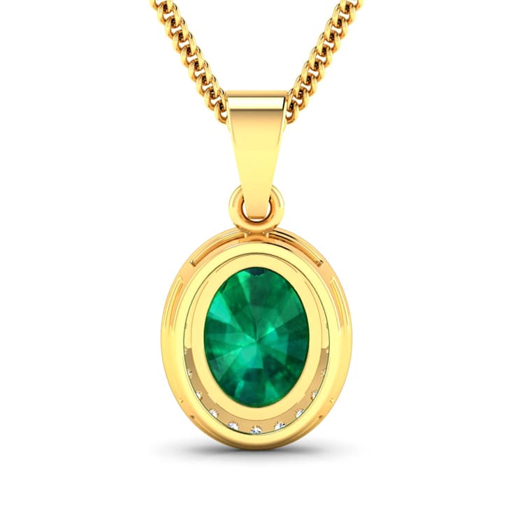 Zambian Emerald and White Diamond 14K Yellow Gold Pendant with 18 inch
Cable Chain 1.65ctw