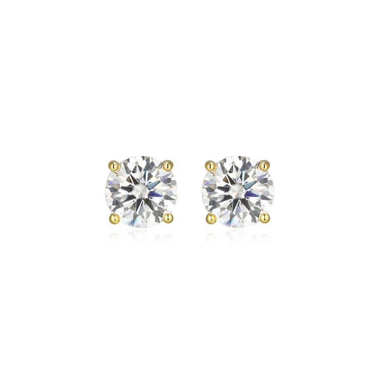 Round Moissanite 14k Yellow Gold Over Silver Stud Earrings 2.00ctw DEW