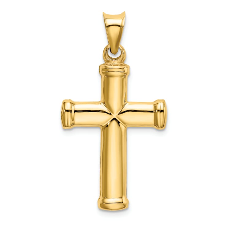 14k Yellow Gold 3D Polished Stamping Cross Pendant