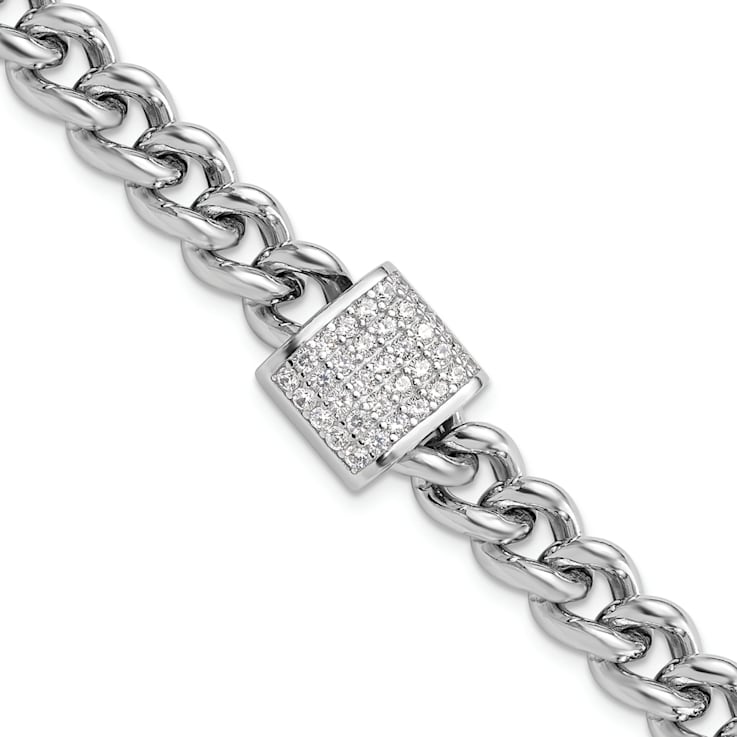 Rhodium Over Sterling Silver Cubic Zirconia Curb Link 7 Inch with 1-inch
Extension Bracelet