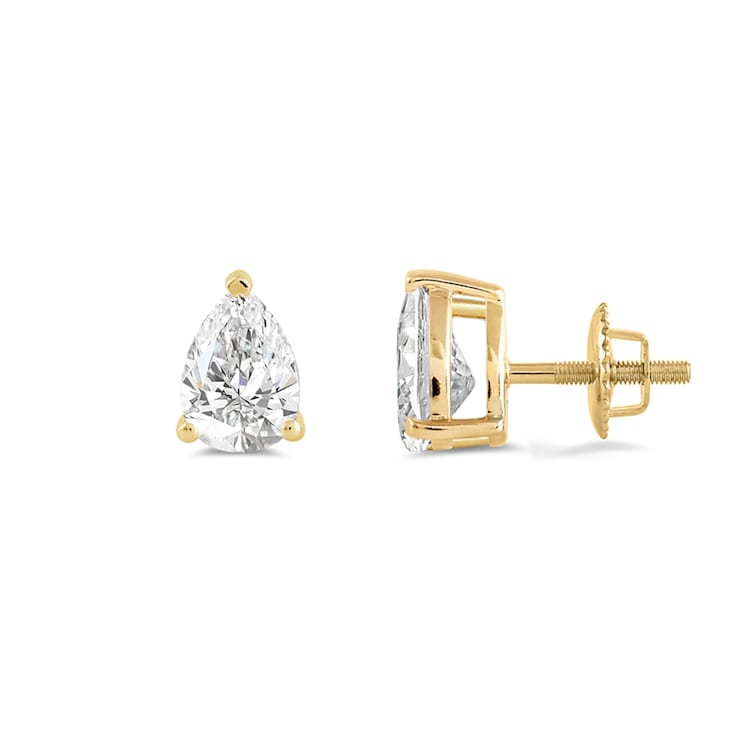 White Cubic Zirconia 14k Yellow Gold Studs With Velvet Gift Box 2.00ctw