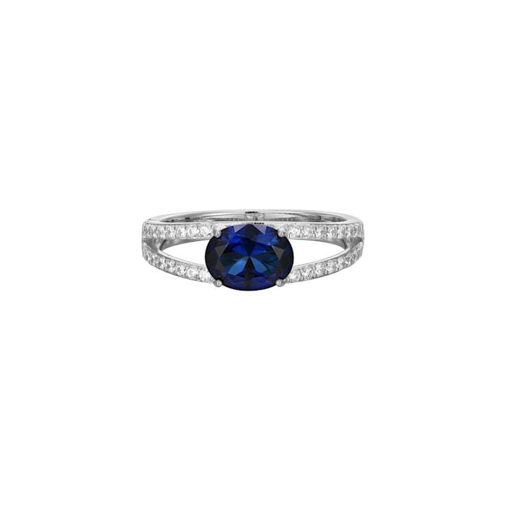 Lab Created Blue Sapphire And White Cubic Zirconia Platinum Over
Sterling Silver Ring 1.72ctw
