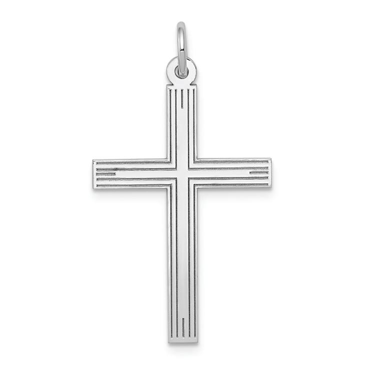 Rhodium Over 14k White Gold Laser Designed Cross Pendant