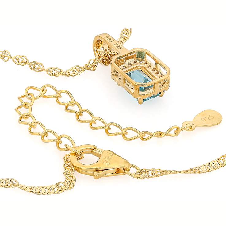 Blue Zircon And White Zircon Pendant Necklace In 18K Gold Over Sterling
Silver 1.75ctw