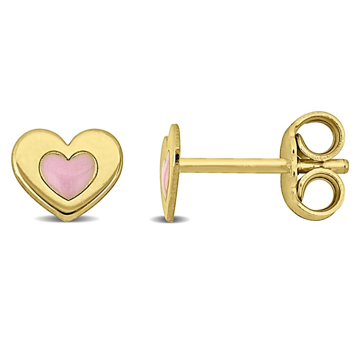 Children's Pink Enamel Heart Stud Earrings in 18K Yellow Gold Over
Sterling Silver