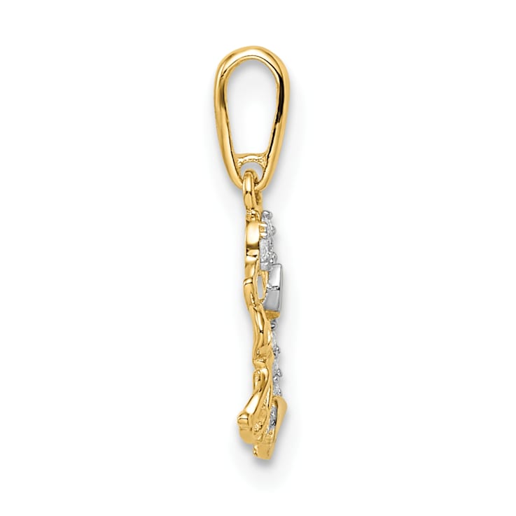 14K Two-tone Gold With White Rhodium Cubic Zirconia Dog and Puppy Pendant