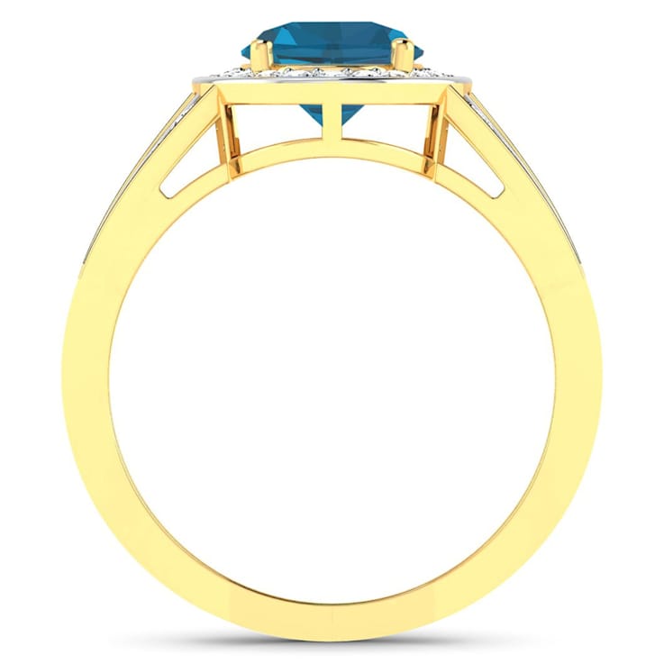 2.34ctw London Blue Topaz and Diamond 14K Yellow Gold Halo Ring