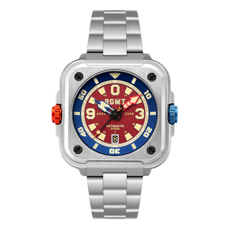 RGMT Pershing Red Dial White Bezel White Stainless Steel Band Automatic Watch