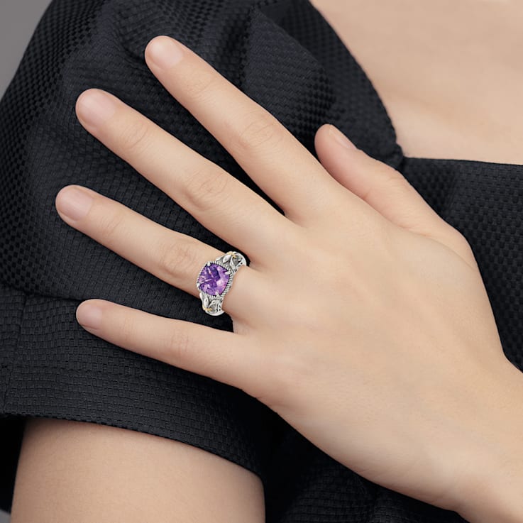 Amethyst Sterling Silver and 14k Gold Accent Antiqued Ring 1.00ct