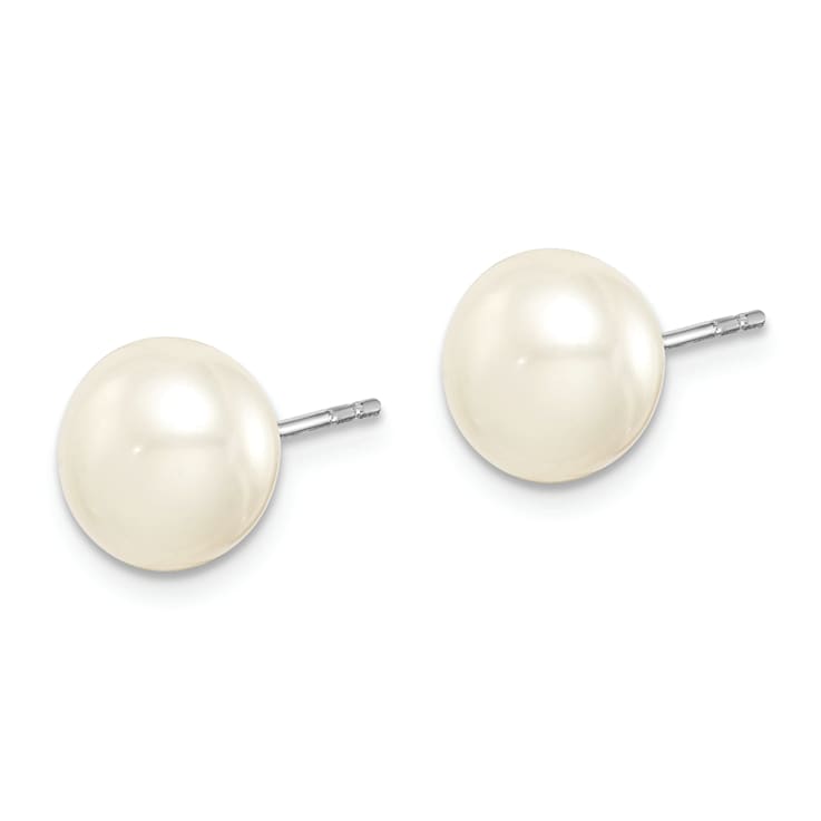Rhodium Over Sterling Silver 8-9mm Freshwater Cultured Pearl Button Stud
Earring Set