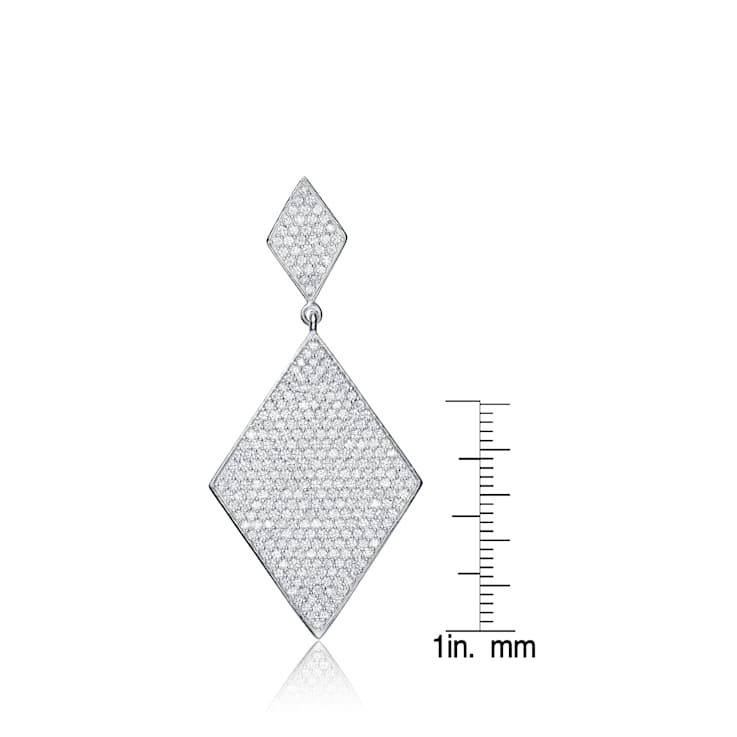 CZ Geometric Pave Drop Earrings In Sterling Silver