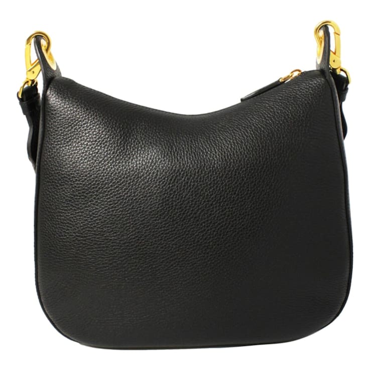 Prada Black Vitello Phenix Leather Web Stripe Strap