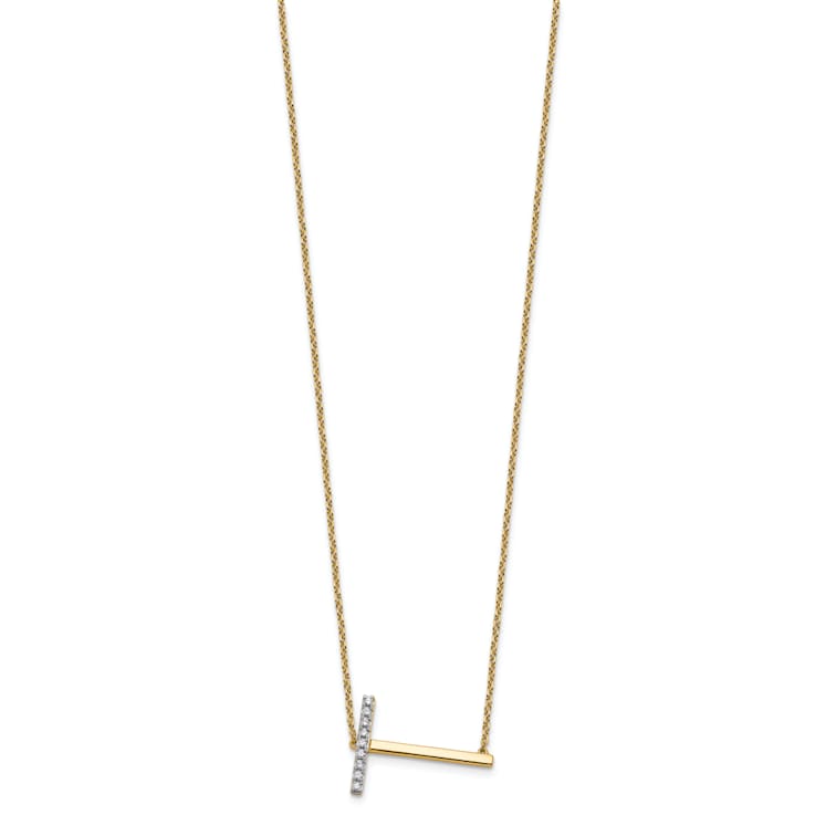 14k Yellow Gold and Rhodium Over 14k Yellow Gold Sideways Diamond
Initial T Pendant 18 Inch Necklace