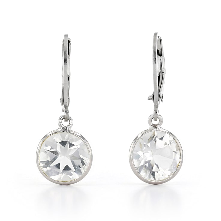 Round White Quartz Rhodium Over Sterling Silver Earrings 5.00ctw