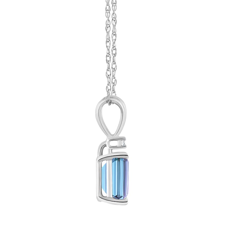 7x5mm Emerald Cut Aquamarine with Diamond Accent 14k White Gold Pendant
With Chain