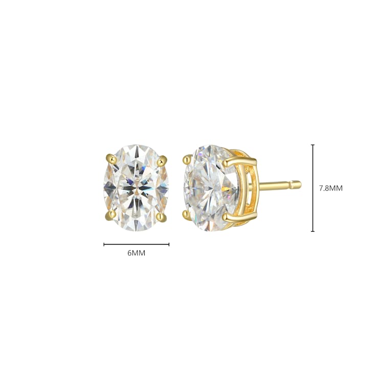 Oval Moissanite 14k Yellow Gold Over Silver Stud Earrings 3.00ctw DEW