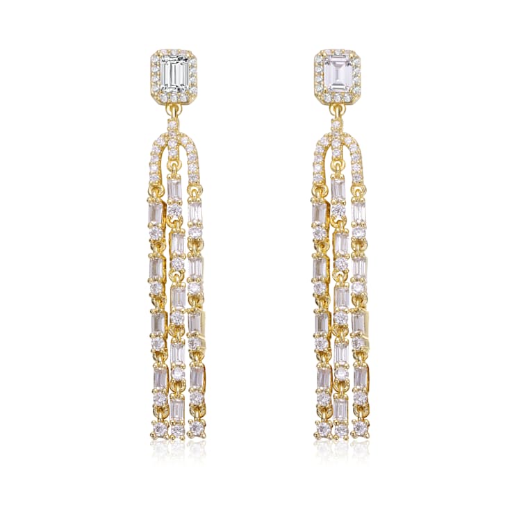 CZ Chandelier Drop Earrings In 14K Gold Over Sterling Silver