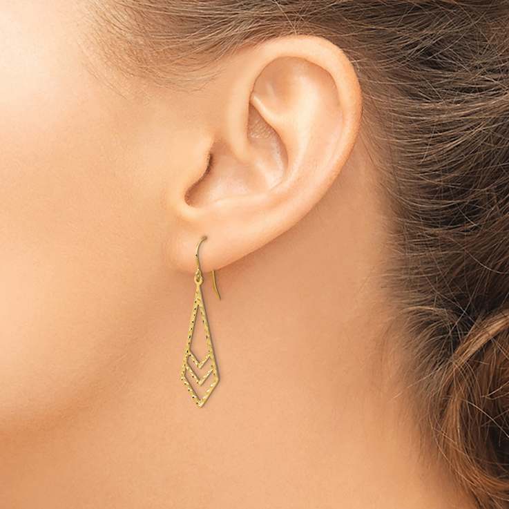 14k Yellow Gold Polished and Textured Dangle Earrings
