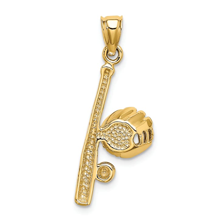 14k Yellow Gold Solid Textured Open-Backed Glove, Bat and Baseball Charm