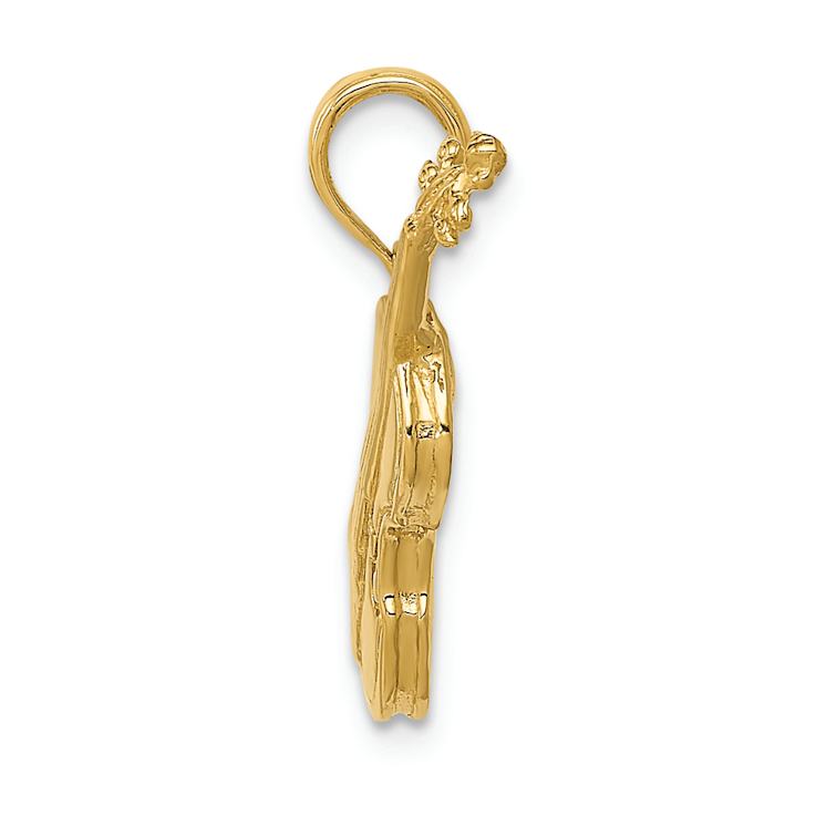 14k Yellow Gold Polished and Textured Solid 3D Violin Pendant