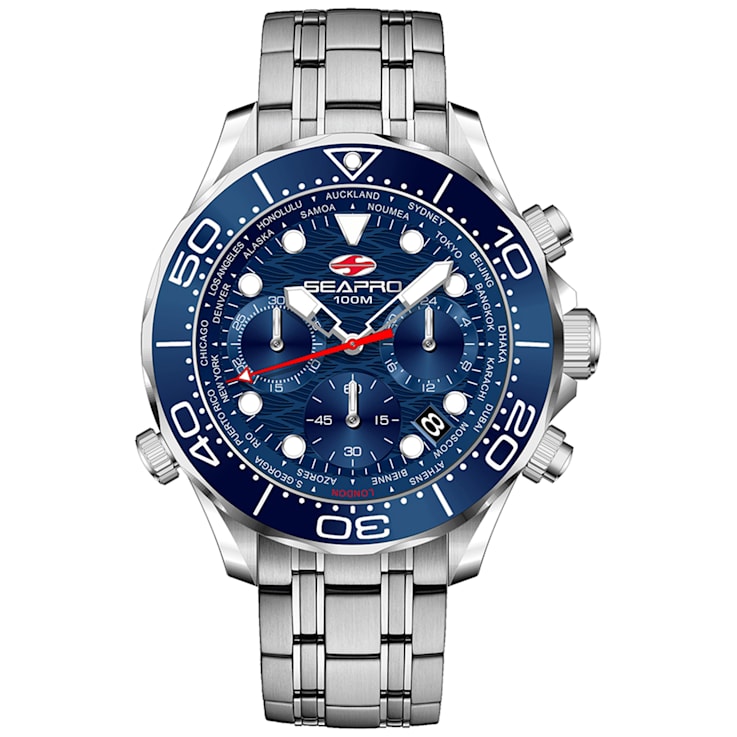 Seapro Men's Mondial Timer Blue Dial, Stainless Steel Watch