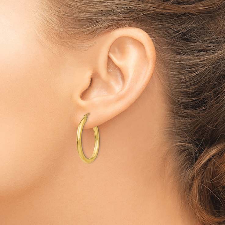 14k Yellow Gold Polished 1" Tube Hoop Earrings