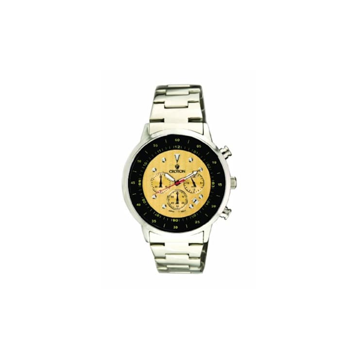 CROTON Ceramic and Steel Quartz Men's Pineapple and Black Flange Watch