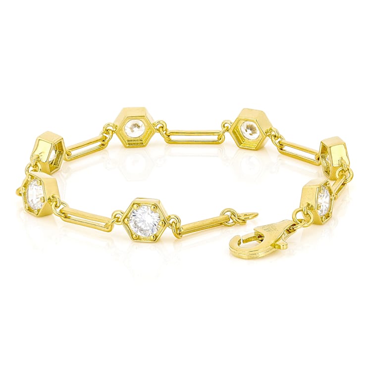 CZ Station Bracelet In 18K Gold Over Sterling Silver