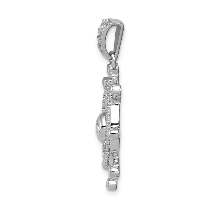 Rhodium Over 14k White Gold Diamond Ship Wheel Pendant