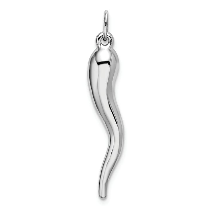 14k White Gold 3D Italian Horn Pendant