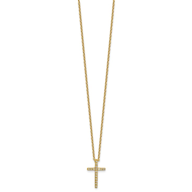 14K Yellow Gold Over Sterling Silver Polished Cubic Zirconia Latin Cross Necklace