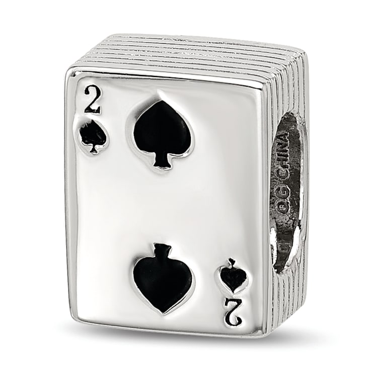 Sterling Silver Enamel Deck of Cards with Spades Showing Bead