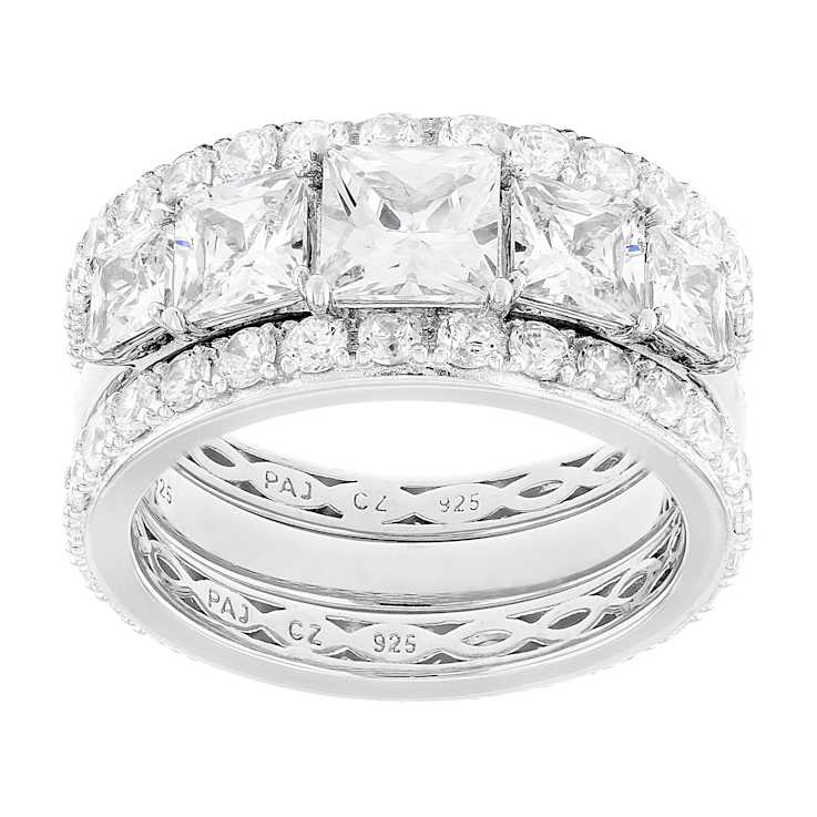 CZ Statement Ring Set in Rhodium Over Sterling Silver