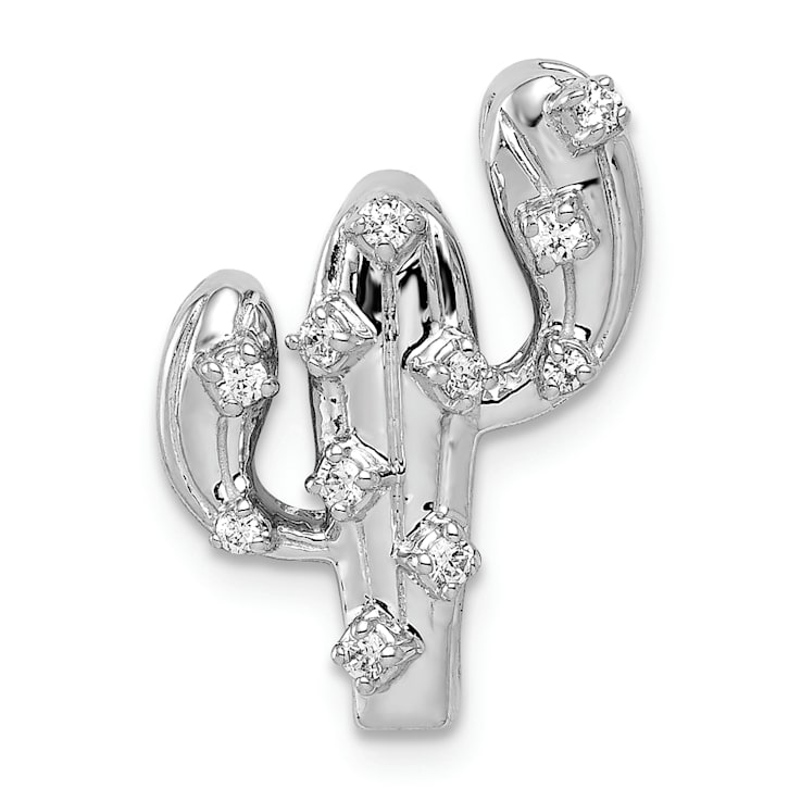 Rhodium Over 14k White Gold Diamond Cactus Pendant