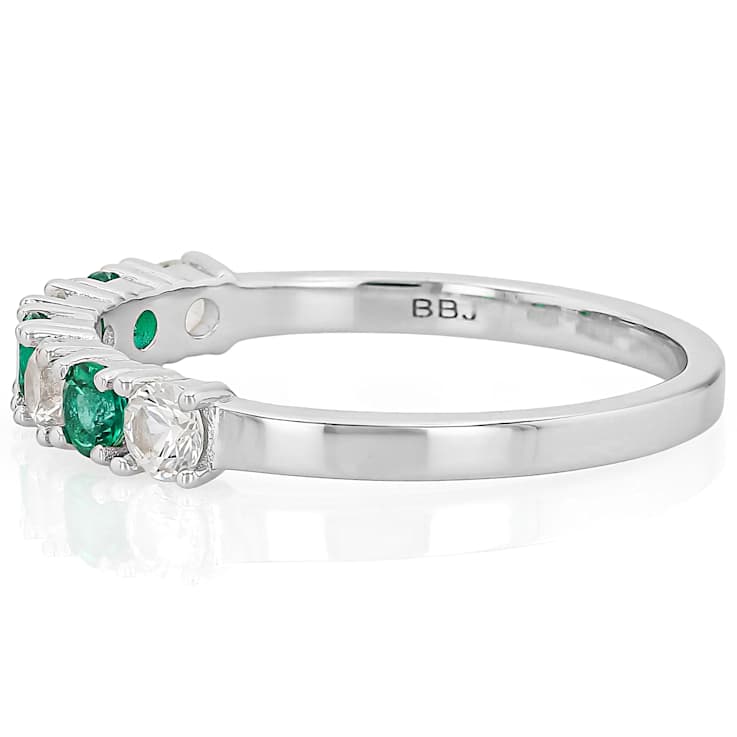 Lab-Created Emerald And White Sapphire Band Ring In Platinum Over
Sterling Silver
