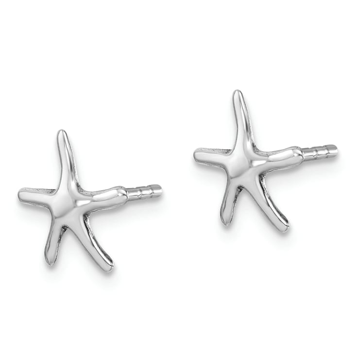 Rhodium Over Sterling Silver Small Pointed Star Fish Post Earrings