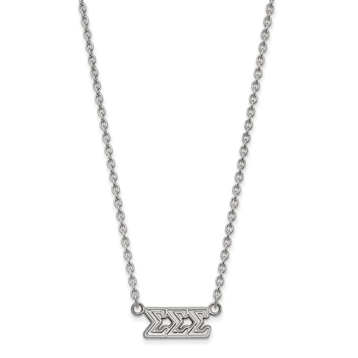 Rhodium Over Sterling Silver LogoArt Sigma Sigma Sigma Medium Pendant Necklace