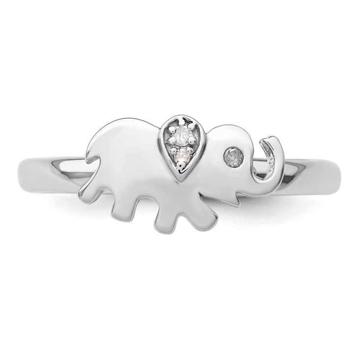Sterling Silver Stackable Expressions Elephant Diamond Ring 0.029ctw