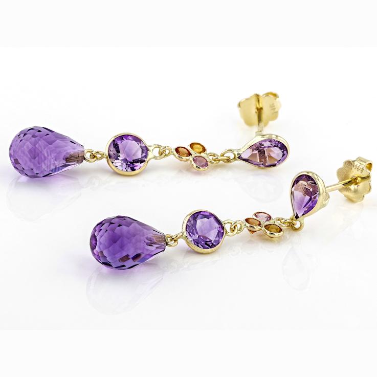 Multi Stone 14k Yellow Gold Dangle Earring 6.90ctw