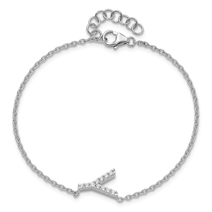 Rhodium Over 14k White Gold Diamond Sideways Letter Y Bracelet