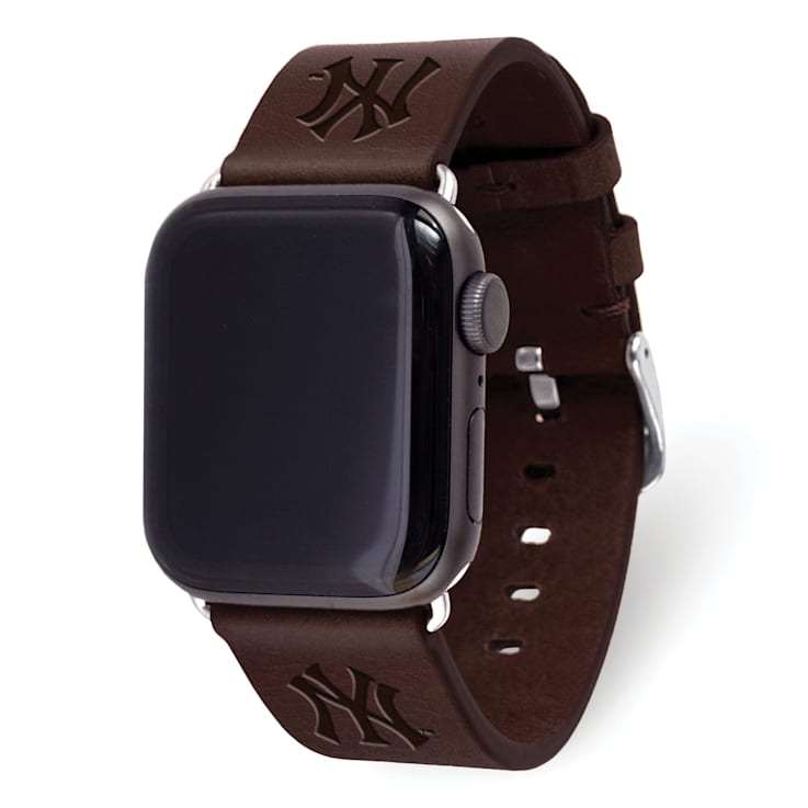 Gametime MLB New York Yankees Brown Leather Apple Watch Band (38/40mm S/M). Watch Not Included.