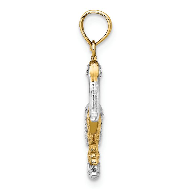 14K Two-tone Gold  3D Textured Small Standing Pelican Charm