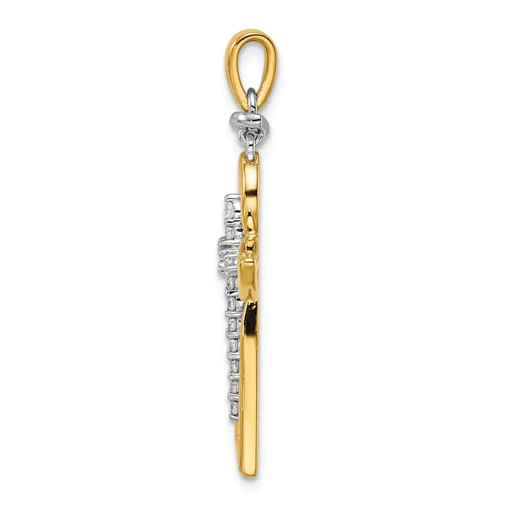 14k Yellow Gold and 14k White Gold Polished Diamond Cross Pendant