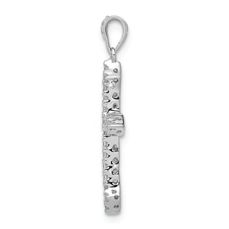 Rhodium Over 14k White Gold Diamond Cross Pendant