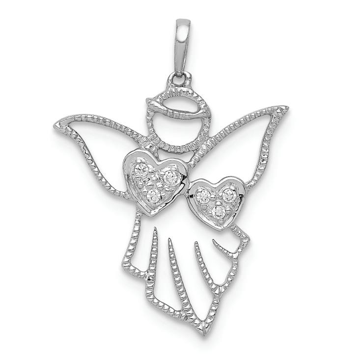 Rhodium Over 14k White Gold Diamond Angel Pendant