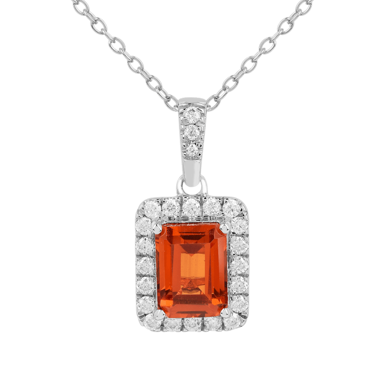 Peach Orange Lab Created Padparadscha Sapphire and Moissanite Sterling
Silver Necklace with chain
