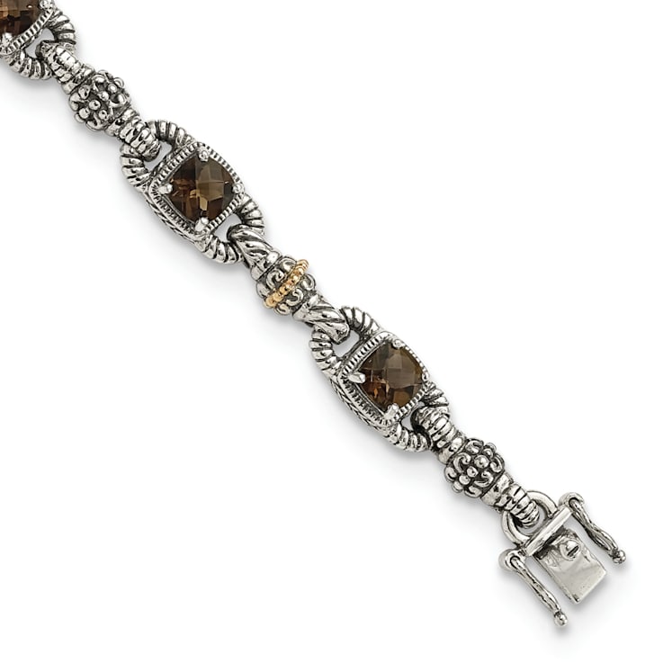 Sterling Silver with 14K Gold Over Sterling Silver Accent Oxidized Smoky
Quartz Bracelet