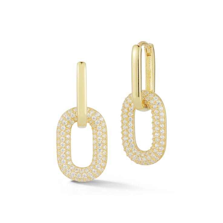 Sterling Statements 14K Yellow Gold Over Sterling Silver Pave Oval Link
Dangle Earrings